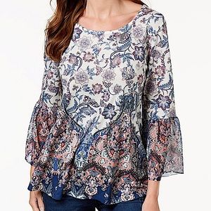 STYLE & CO Floral Print Sheer Flare Sleeve Top